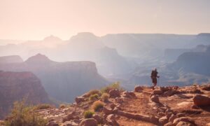 man hiking, overlooking the arizona canyons